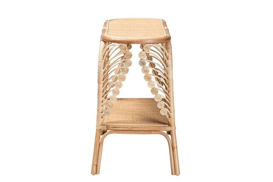 Bastet Modern Bohemian Natural Brown Rattan 2-Tier Console Table FredCo