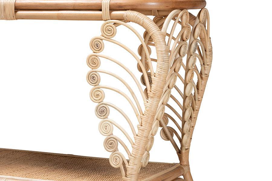 Bastet Modern Bohemian Natural Brown Rattan 2-Tier Console Table FredCo