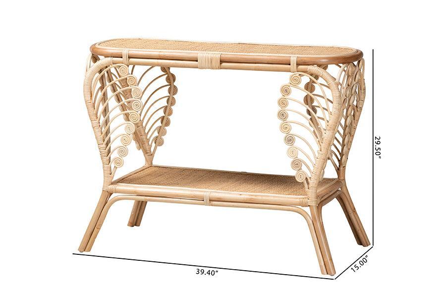 Bastet Modern Bohemian Natural Brown Rattan 2-Tier Console Table FredCo