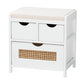Bastian Modern and Contemporary Light Beige Fabric and White Finished Wood 3-Drawer Storage Bench with Natural Rattan FredCo
