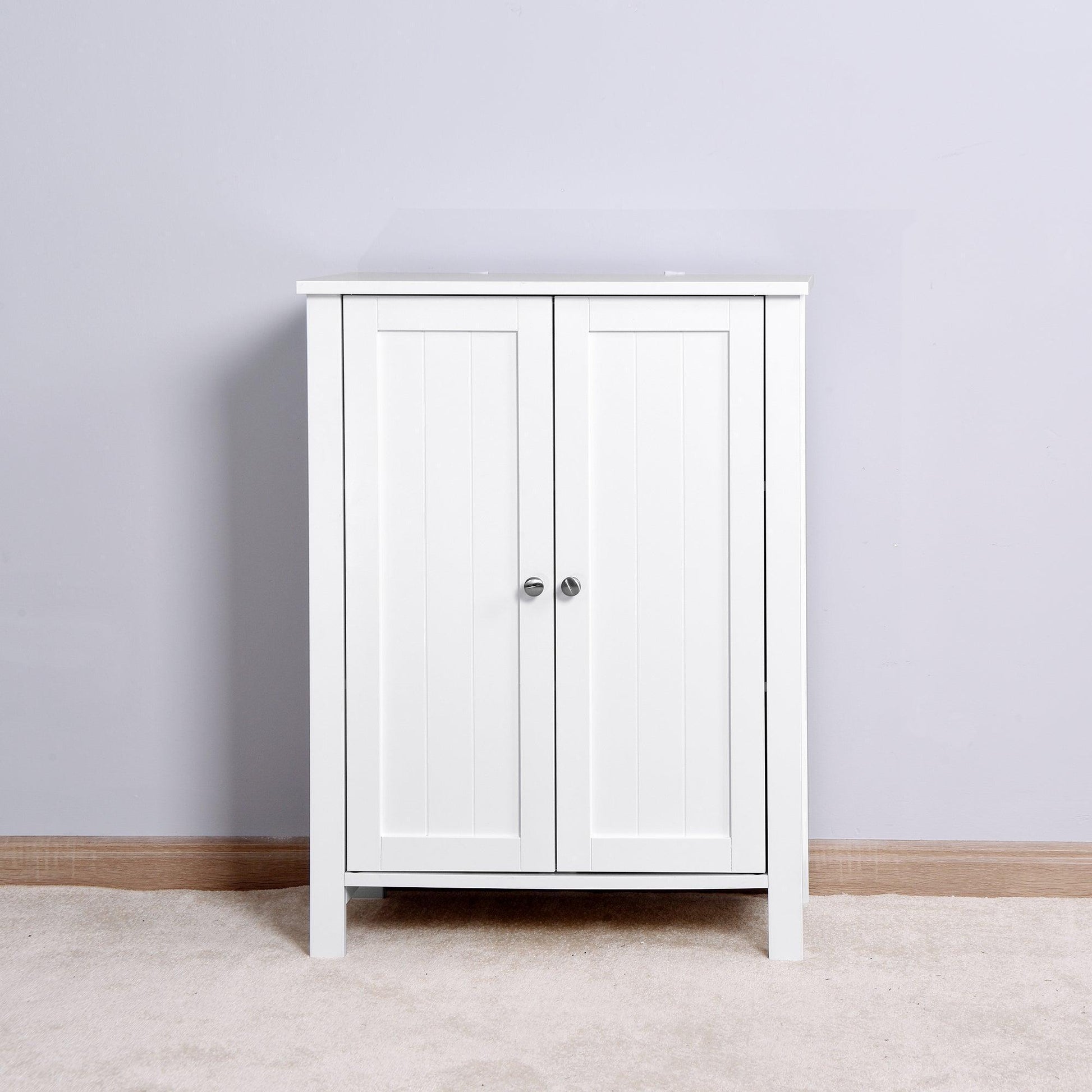 Bathroom Floor Storage Cabinet with Double Door Adjustable Shelf, White FredCo