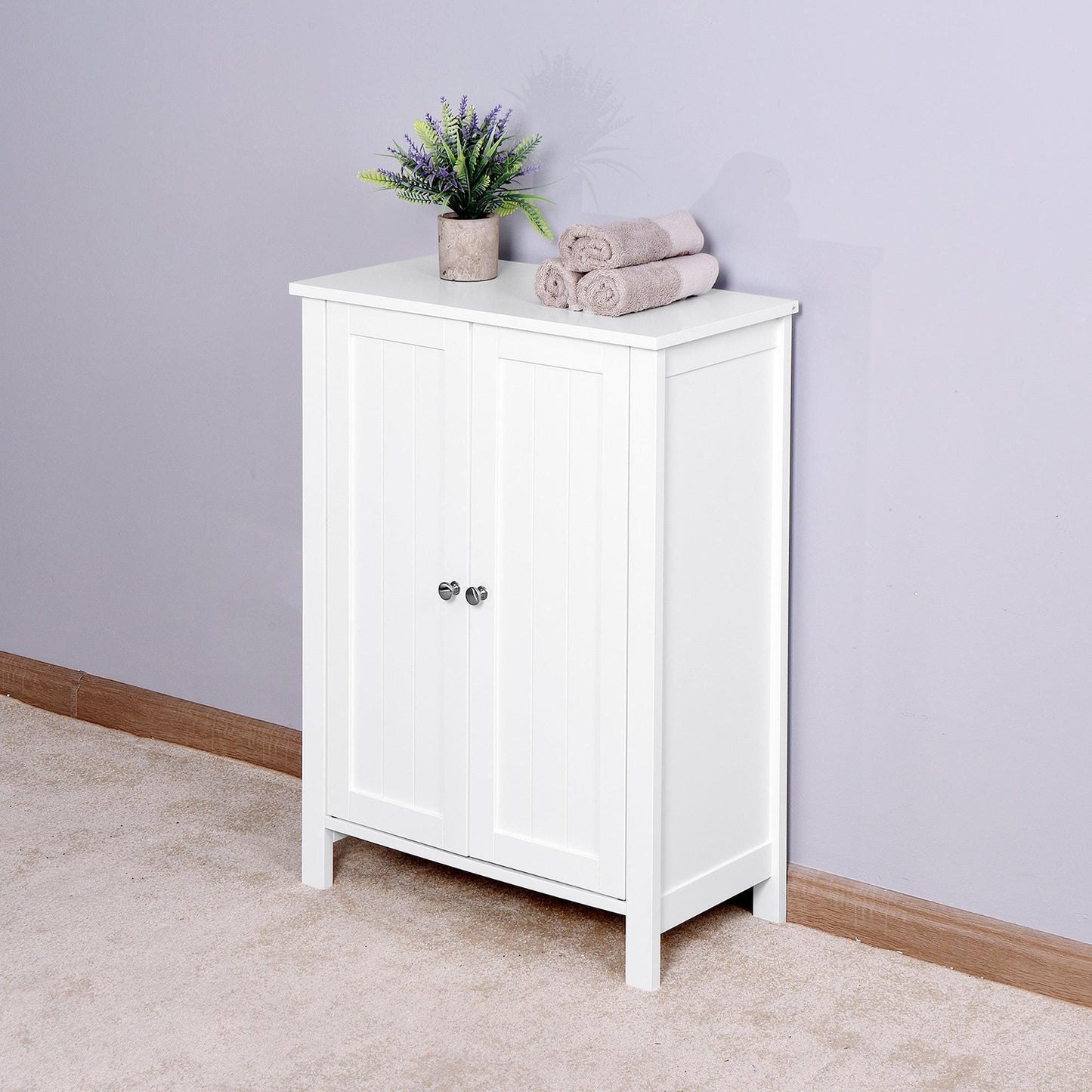 Bathroom Floor Storage Cabinet with Double Door Adjustable Shelf, White FredCo