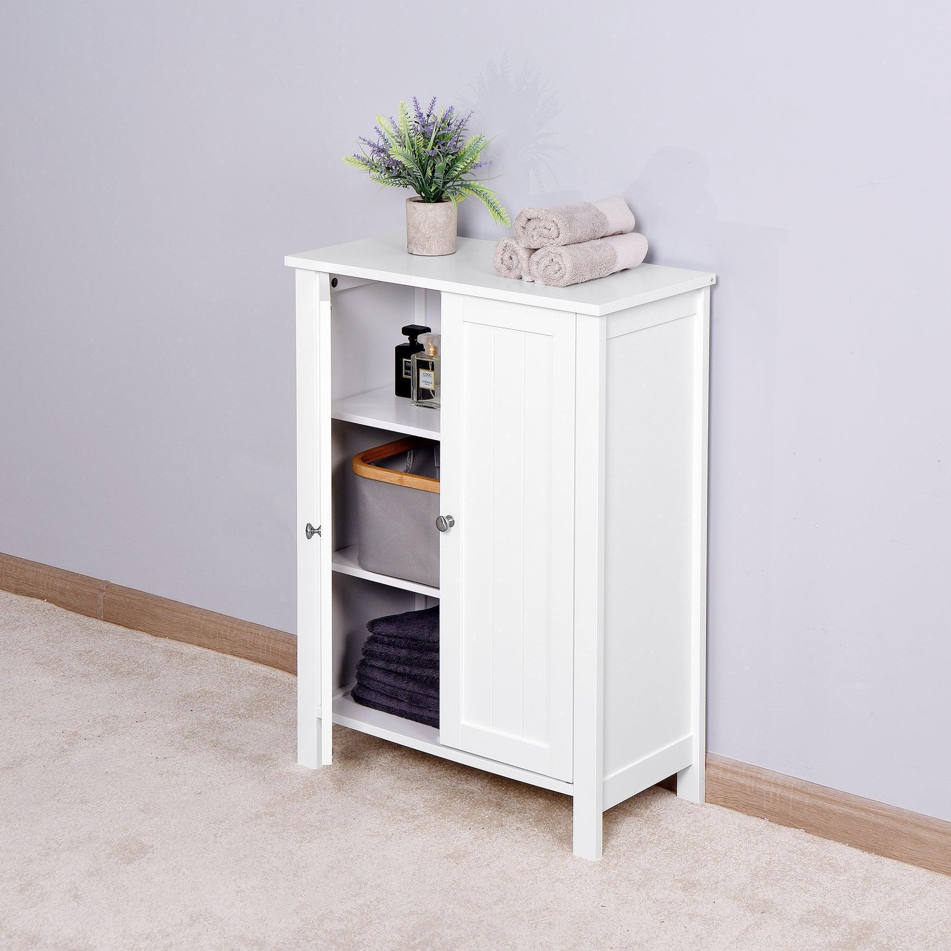 Bathroom Floor Storage Cabinet with Double Door Adjustable Shelf, White FredCo