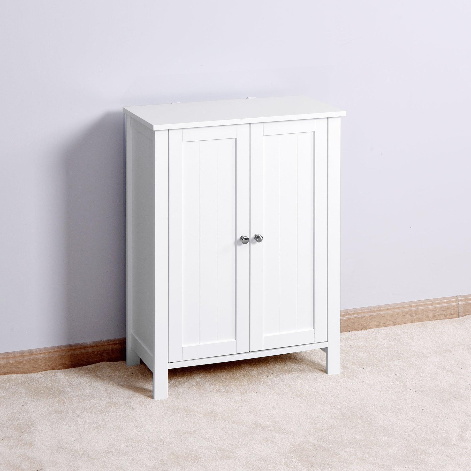 Bathroom Floor Storage Cabinet with Double Door Adjustable Shelf, White FredCo