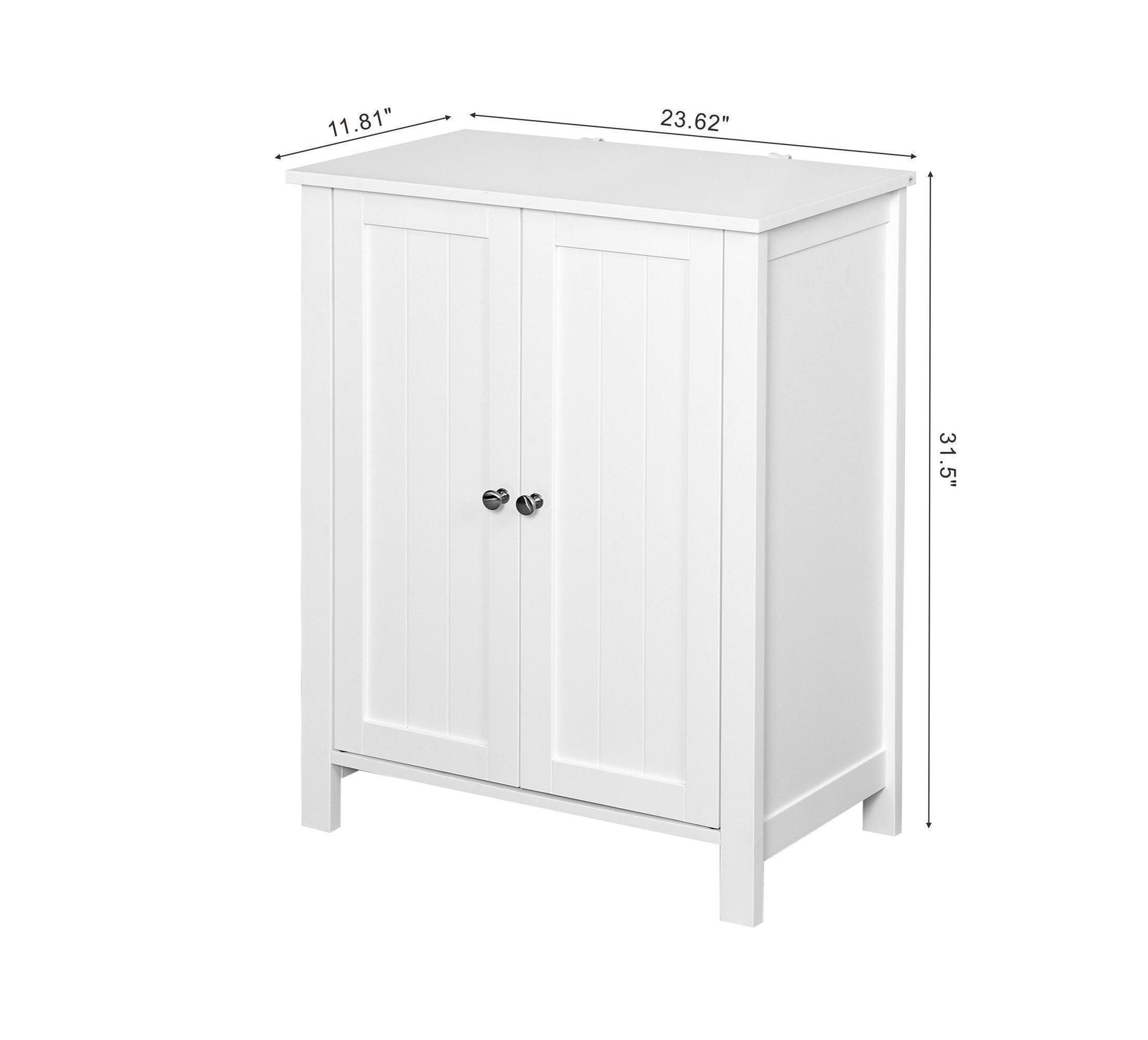 Bathroom Floor Storage Cabinet with Double Door Adjustable Shelf, White FredCo