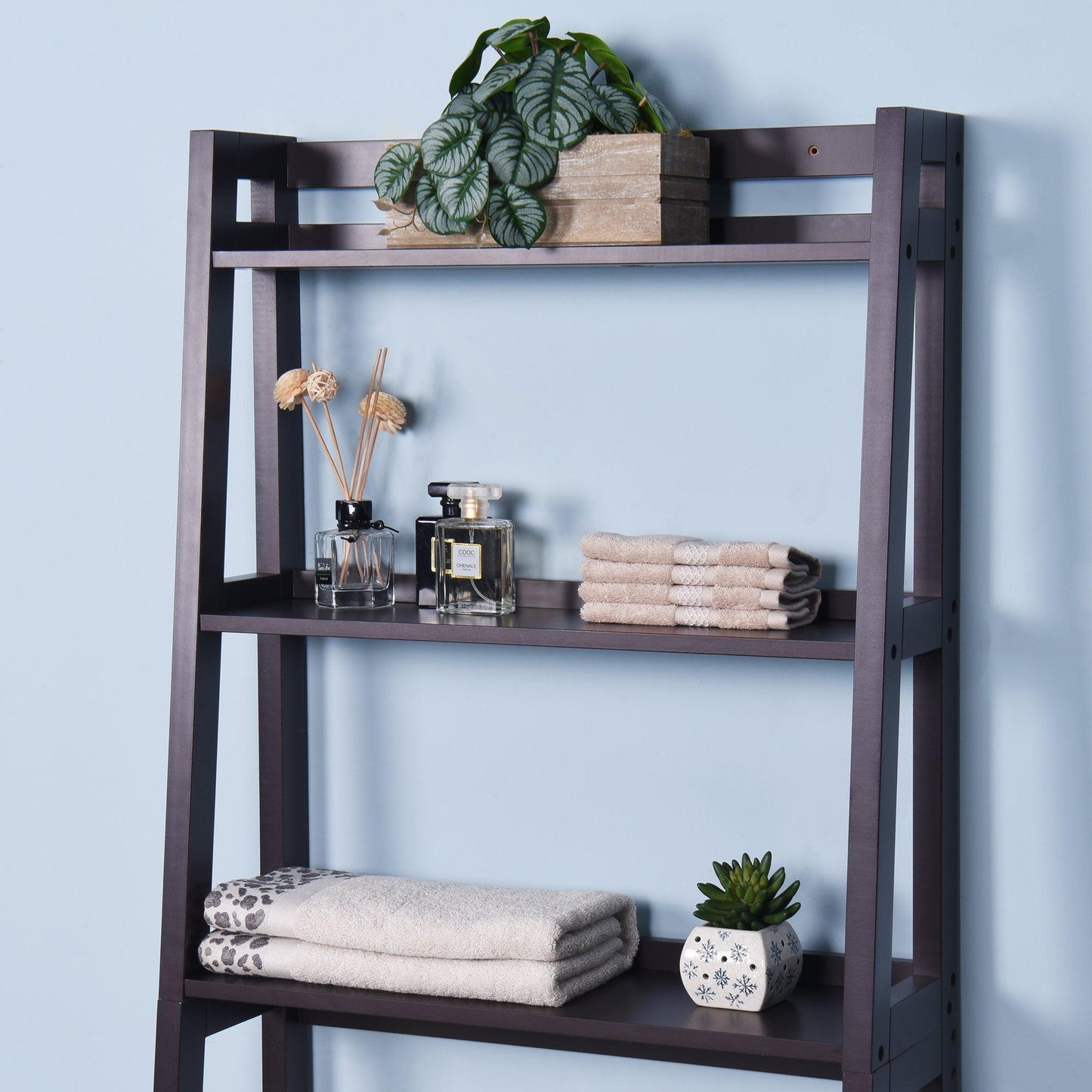 Bathroom Over Toilet Shelf Wooden Espresso Space Saver with 3 Shelves FredCo