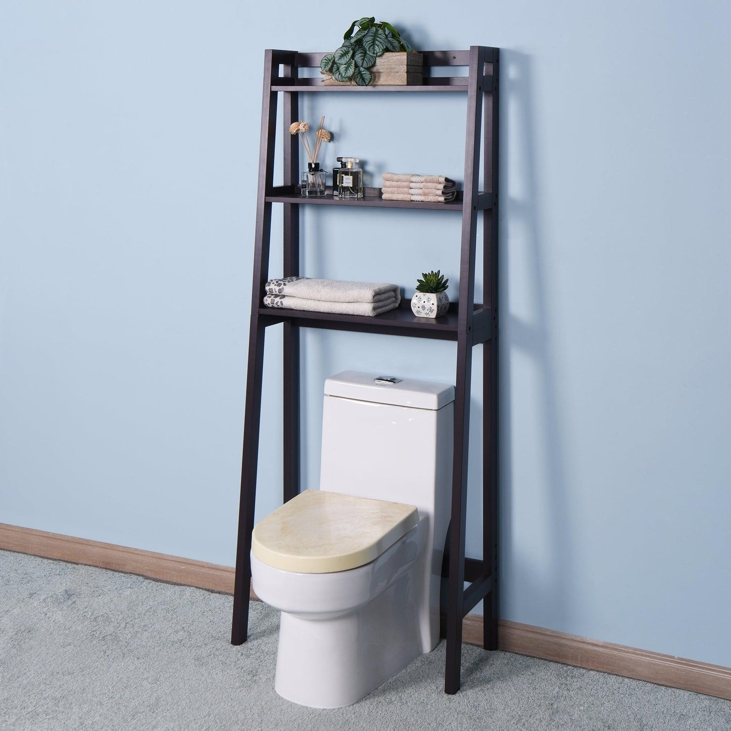Bathroom Over Toilet Shelf Wooden Espresso Space Saver with 3 Shelves FredCo