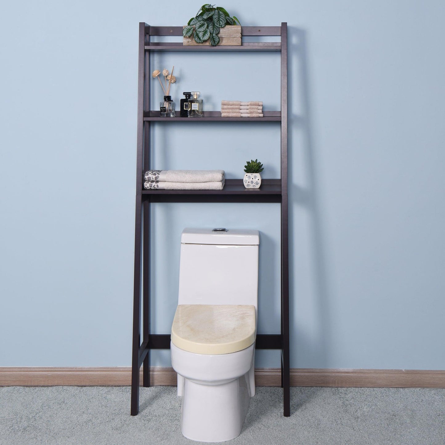 Bathroom Over Toilet Shelf Wooden Espresso Space Saver with 3 Shelves FredCo