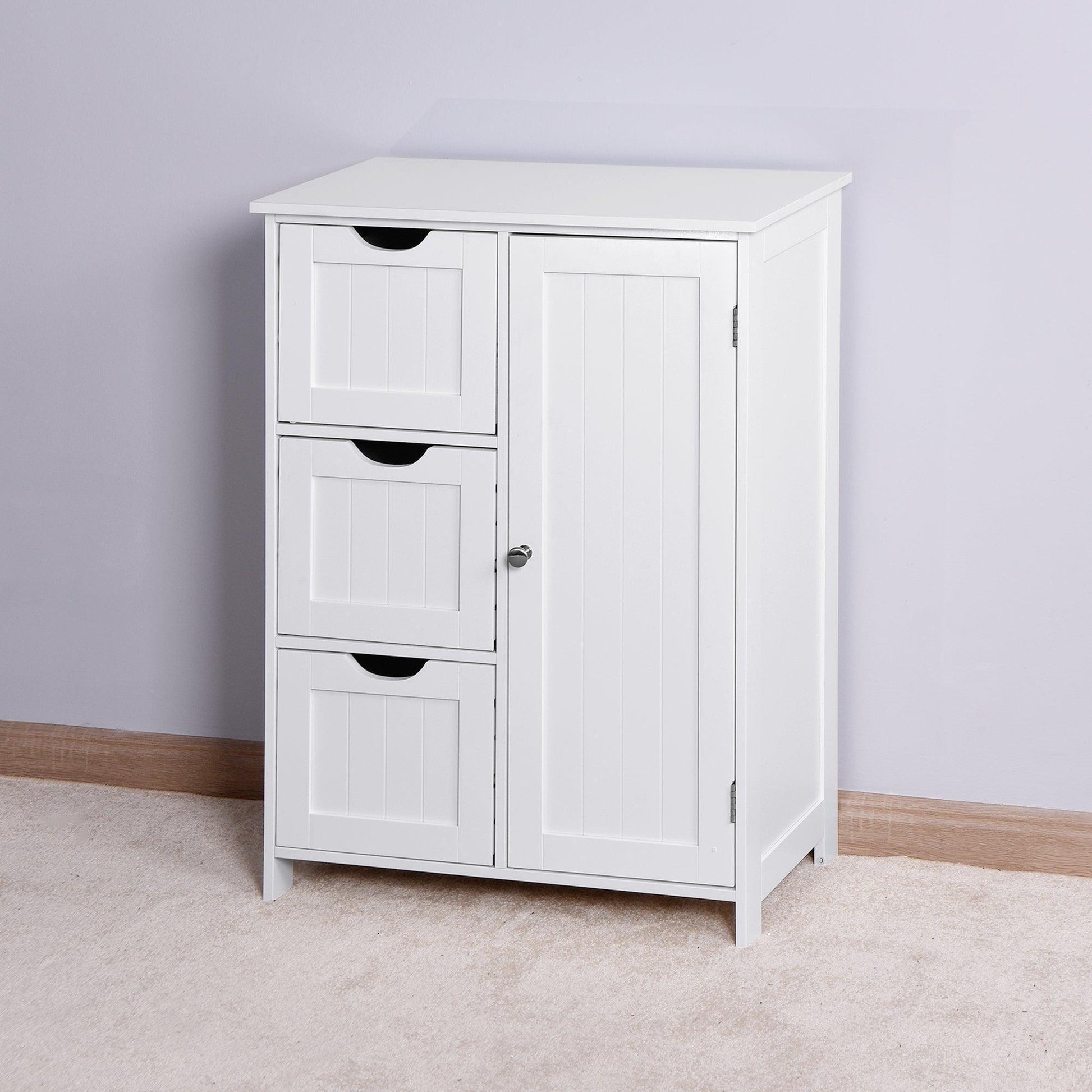 Bathroom Storage Cabinet, White Floor Cabinet with 3 Large Drawers and 1 Adjustable Shelf FredCo