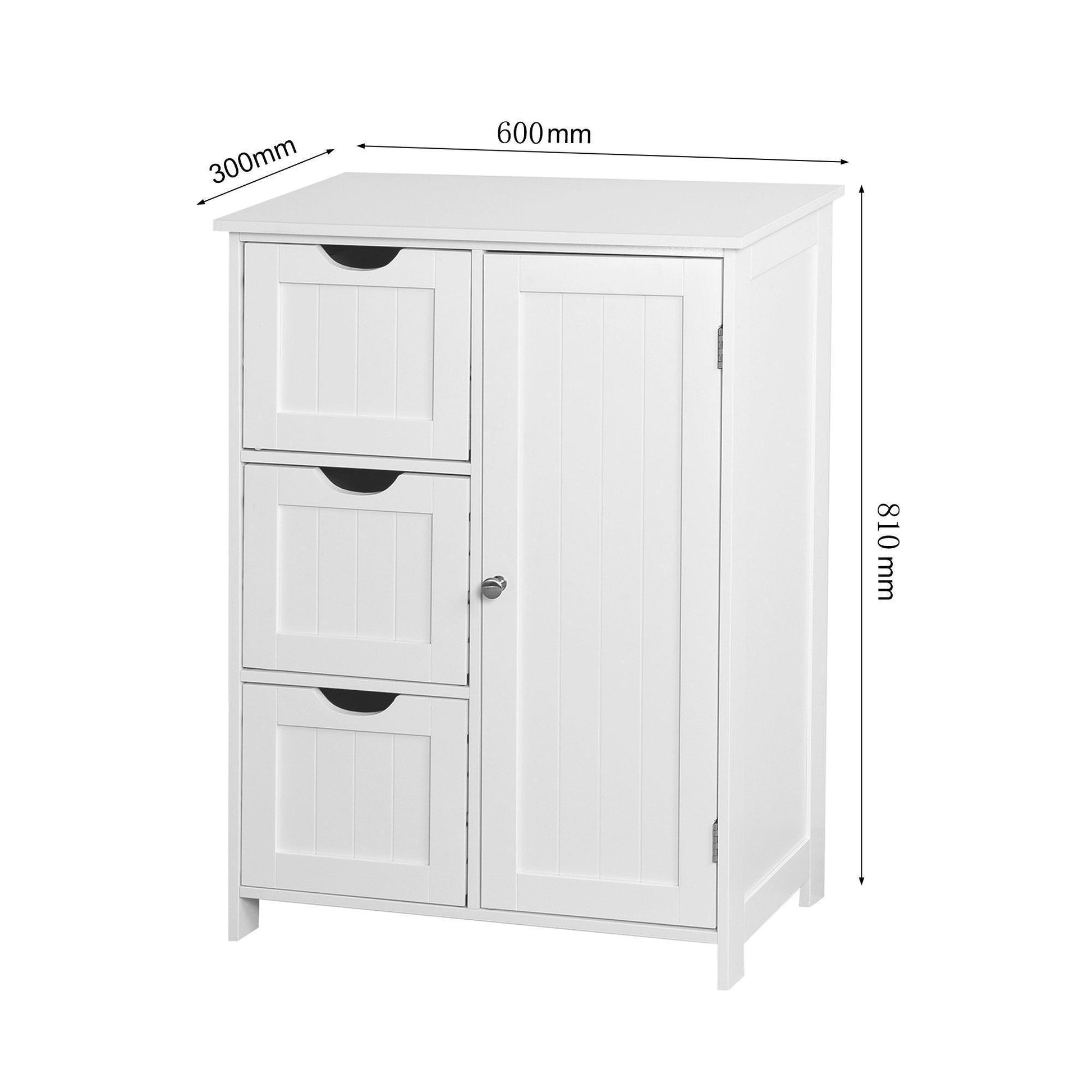 Bathroom Storage Cabinet, White Floor Cabinet with 3 Large Drawers and 1 Adjustable Shelf FredCo