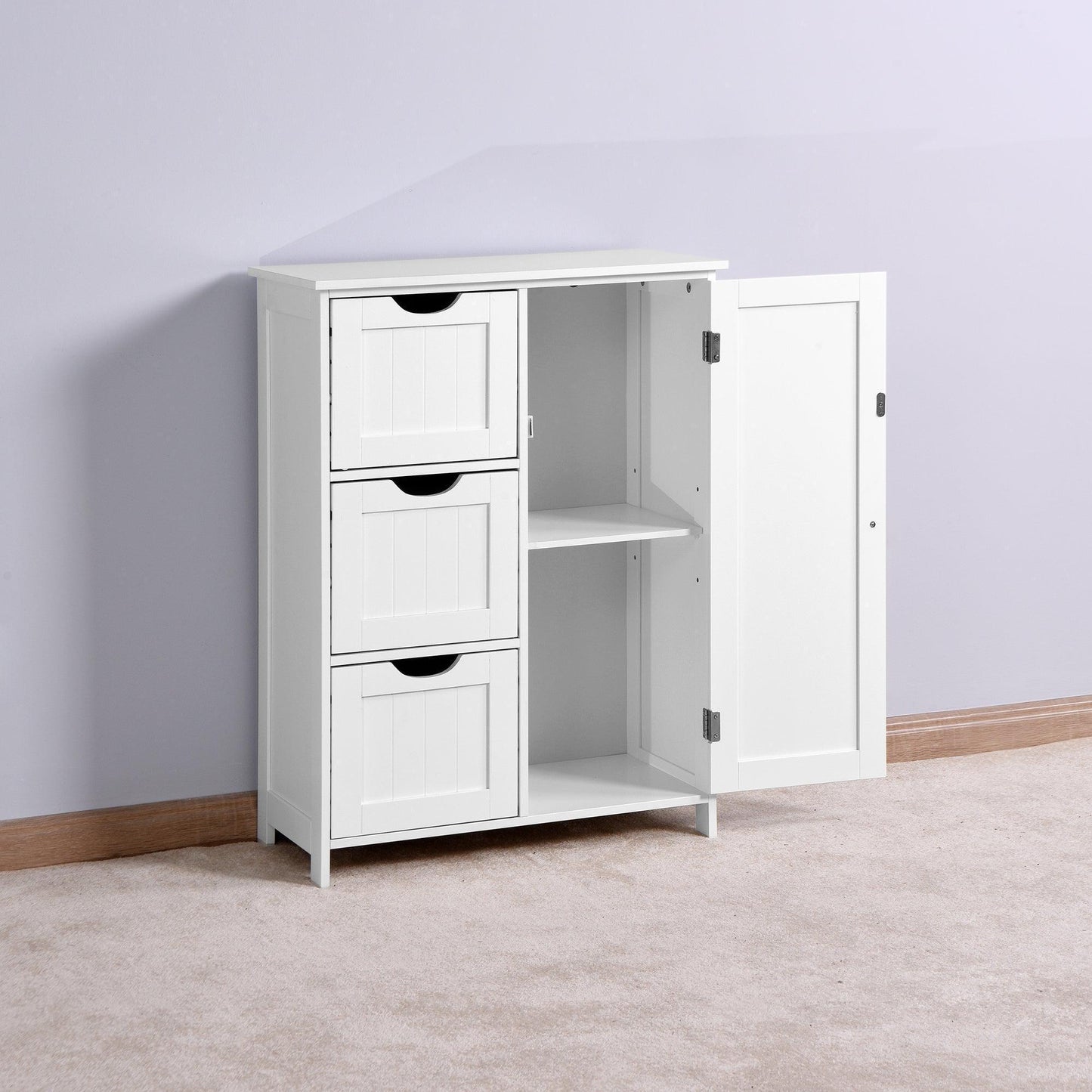 Bathroom Storage Cabinet, White Floor Cabinet with 3 Large Drawers and 1 Adjustable Shelf FredCo