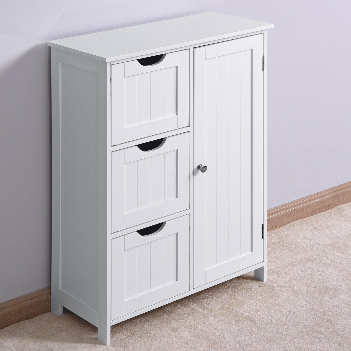 Bathroom Storage Cabinet, White Floor Cabinet with 3 Large Drawers and 1 Adjustable Shelf FredCo