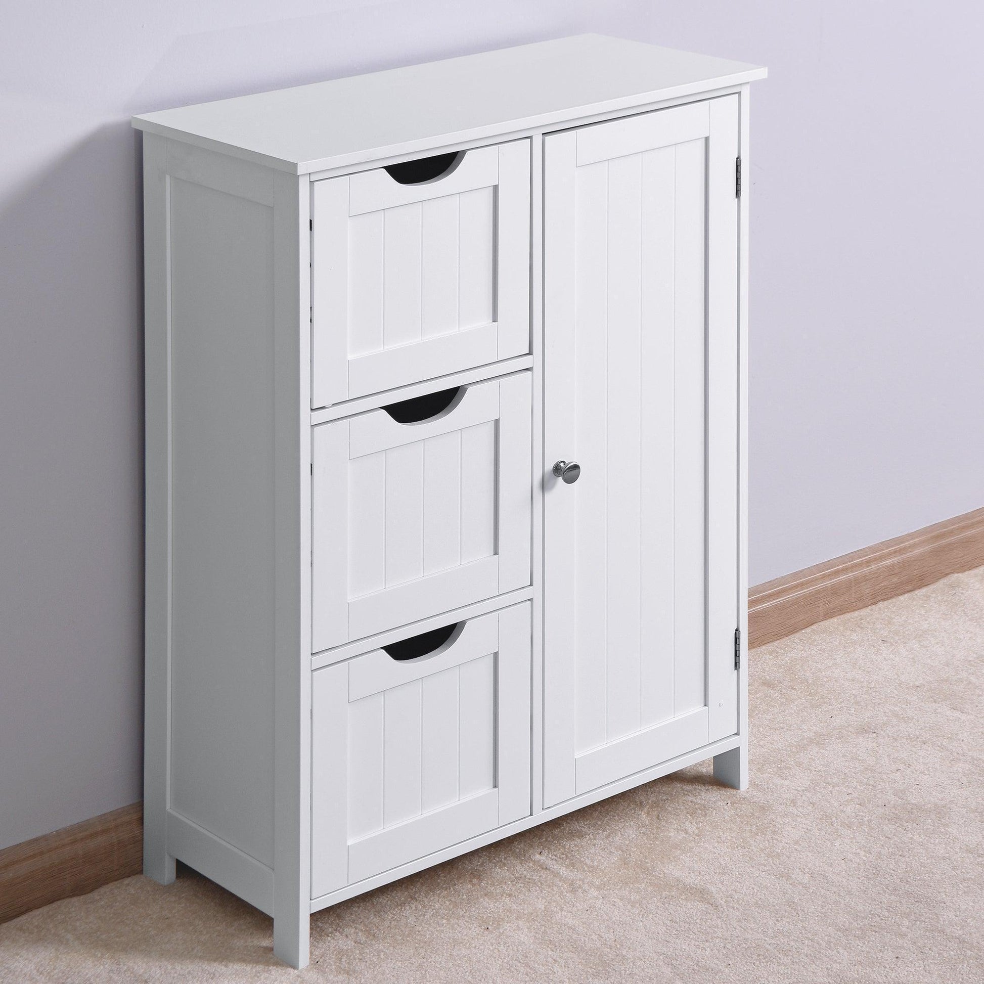 Bathroom Storage Cabinet, White Floor Cabinet with 3 Large Drawers and 1 Adjustable Shelf FredCo