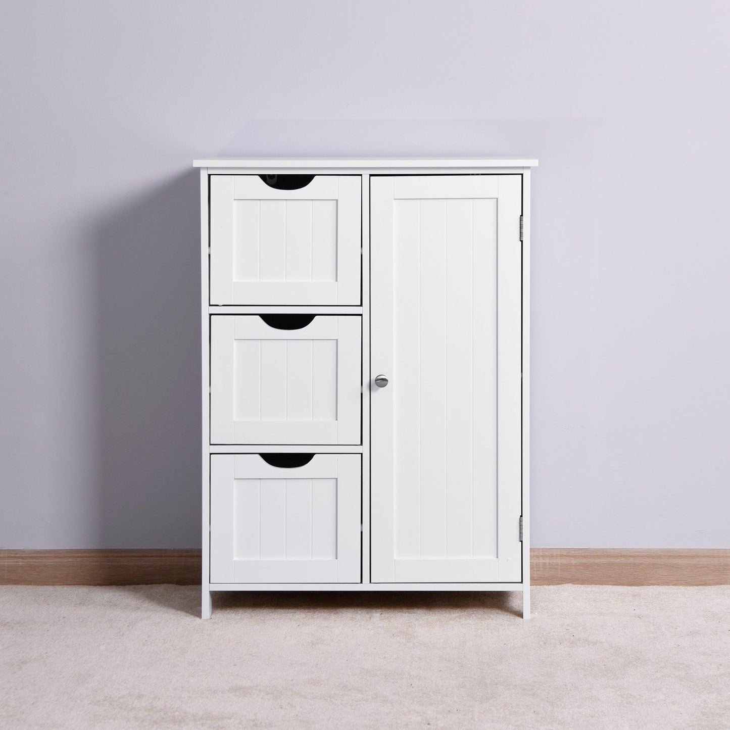 Bathroom Storage Cabinet, White Floor Cabinet with 3 Large Drawers and 1 Adjustable Shelf FredCo