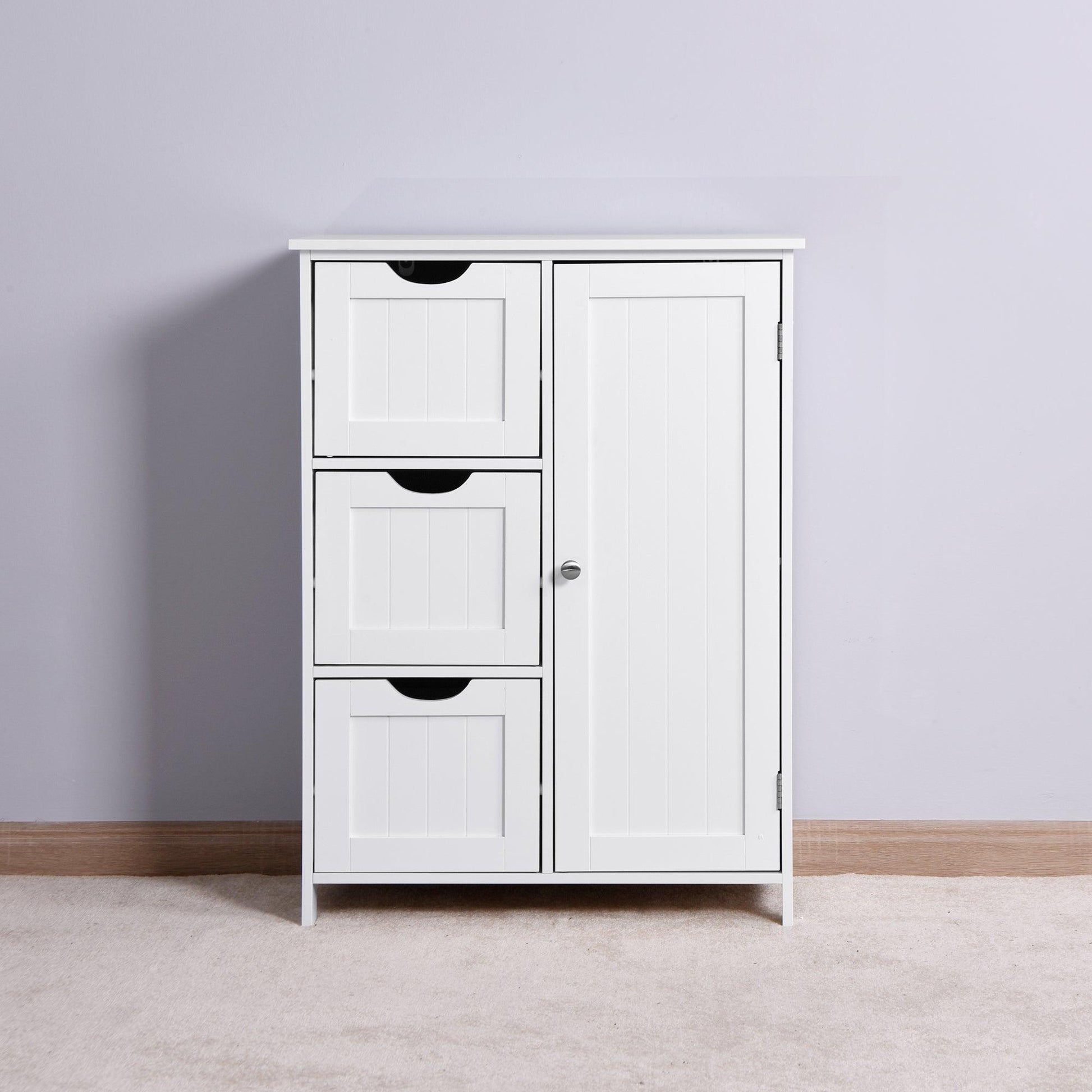 Bathroom Storage Cabinet, White Floor Cabinet with 3 Large Drawers and 1 Adjustable Shelf FredCo
