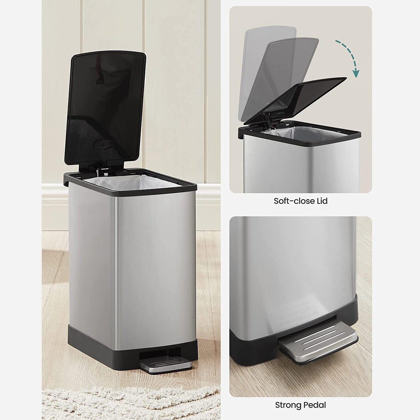 Bathroom Trash Garbage Can, 1.5 Gal, Silver FredCo