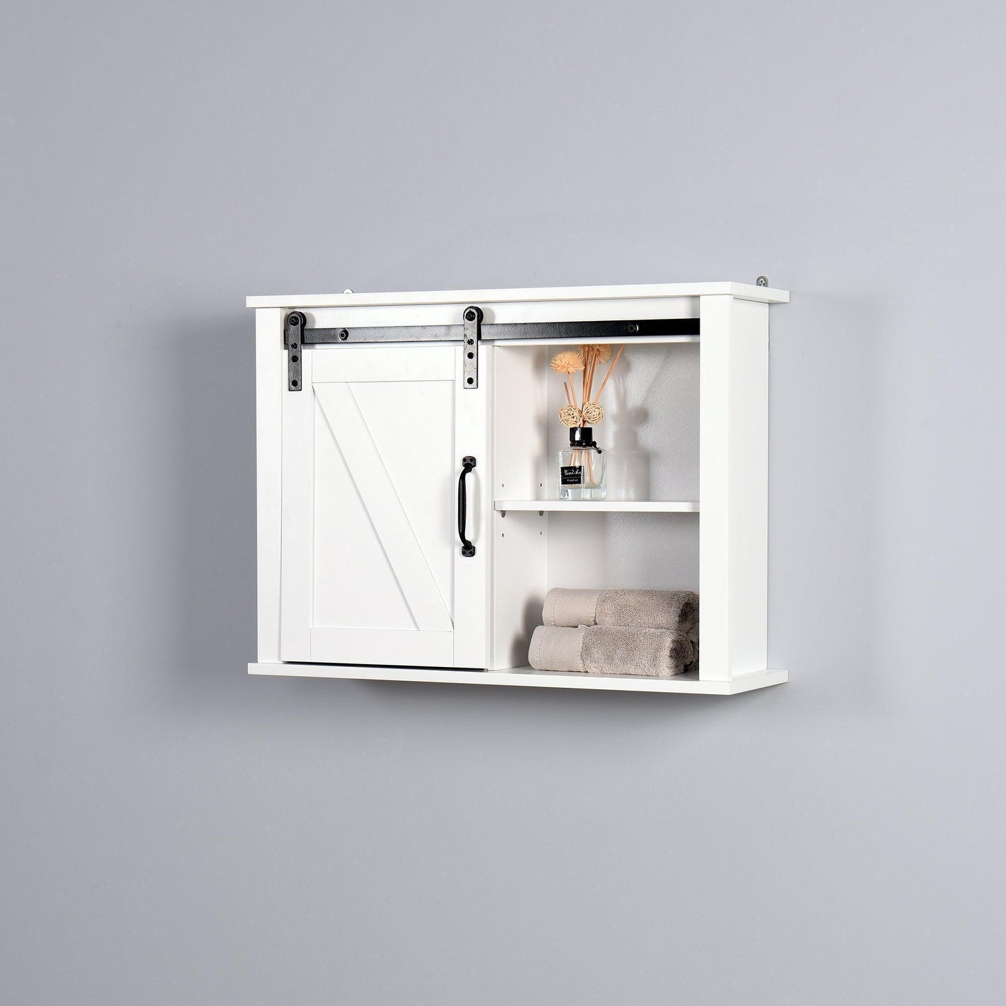 Bathroom Wall Cabinet with 2 Adjustable Shelves Wooden Storage Cabinet with a Barn Door FredCo