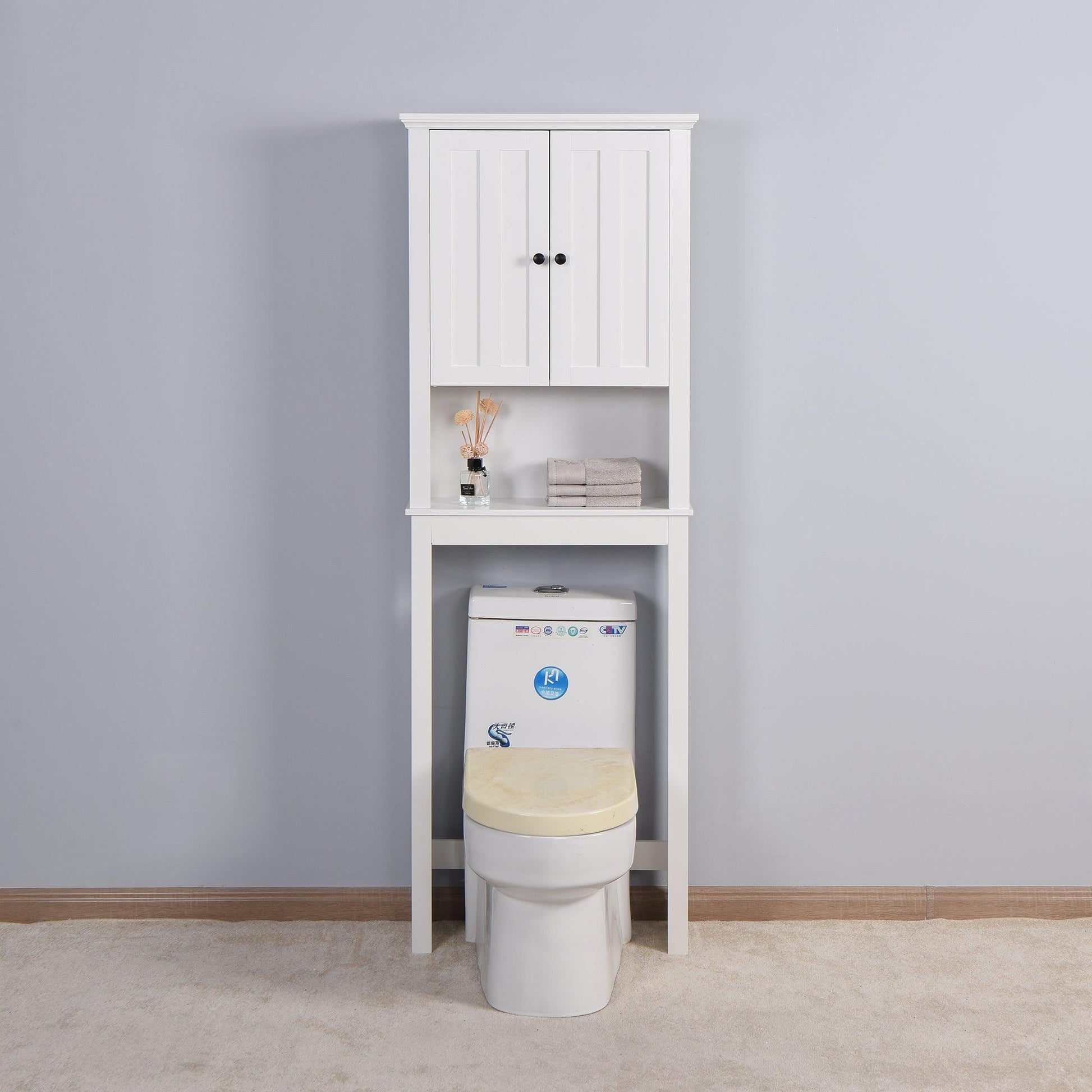Bathroom Wooden Storage Cabinet Over-The-Toilet White FredCo