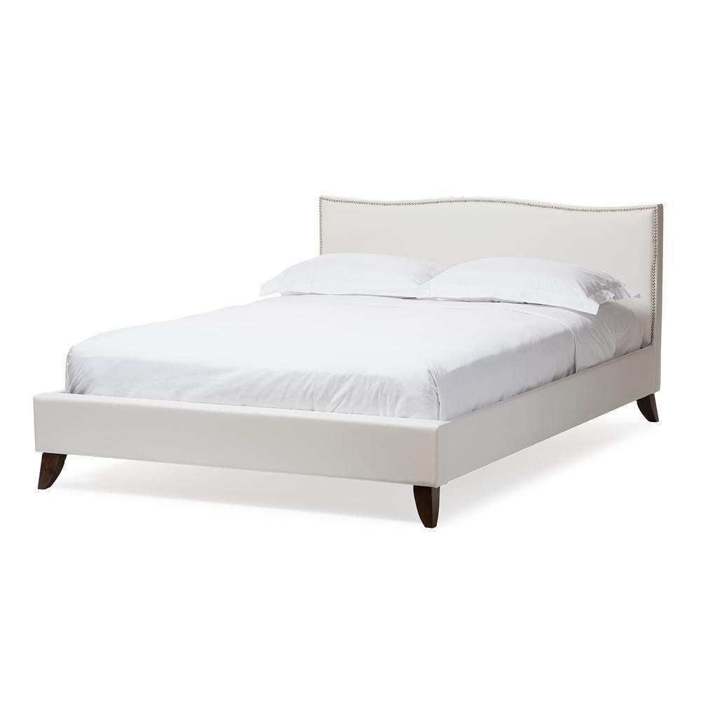 Battersby White Modern Bed with Upholstered Headboard - Queen Size FredCo