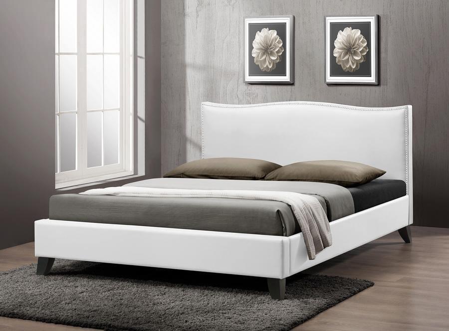 Battersby White Modern Bed with Upholstered Headboard - Queen Size FredCo