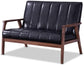 Baxton Furniture Studios Nikko Mid-Century Modern Scandinavian Style Faux Leather Wooden 2 Seater Loveseat, Black FredCo