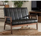 Baxton Furniture Studios Nikko Mid-Century Modern Scandinavian Style Faux Leather Wooden 2 Seater Loveseat, Black FredCo