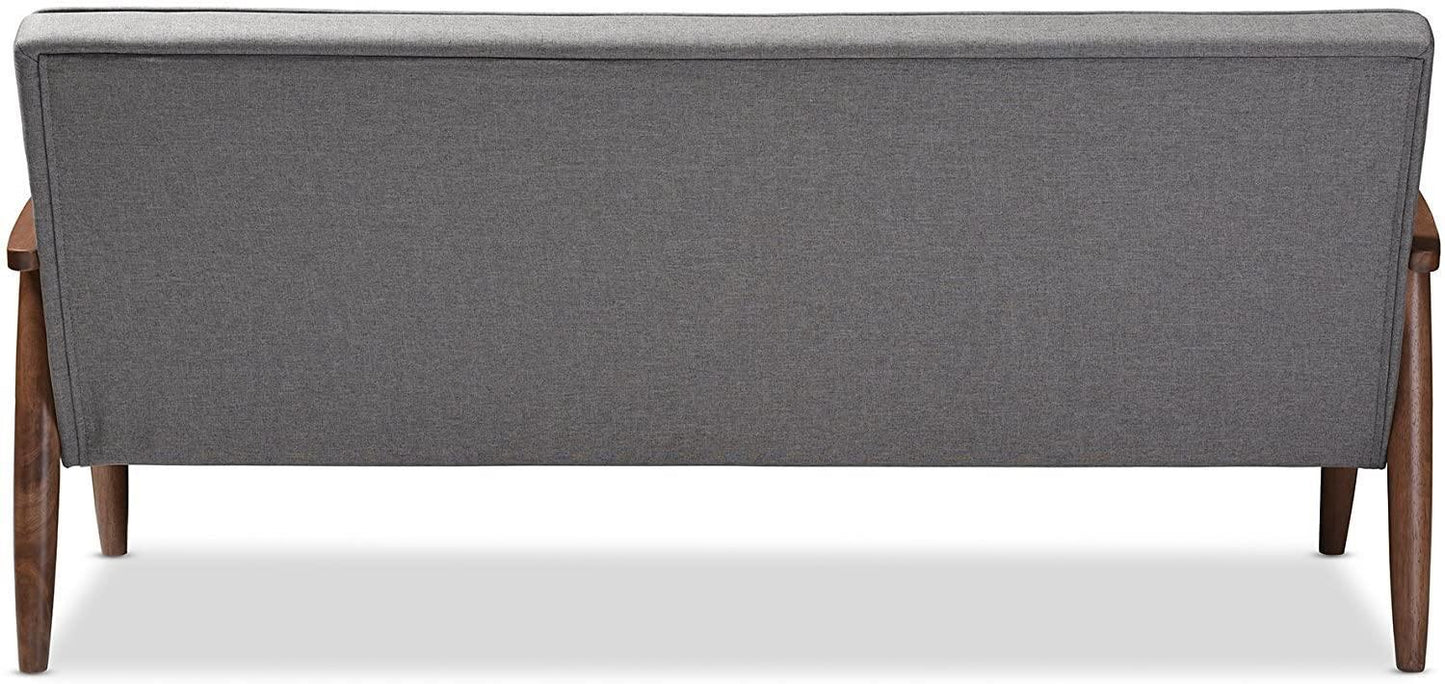 Baxton Studio Sorrento Mid-Century Retro Modern Fabric Upholstered Wooden 3-Seater Sofa, Grey FredCo