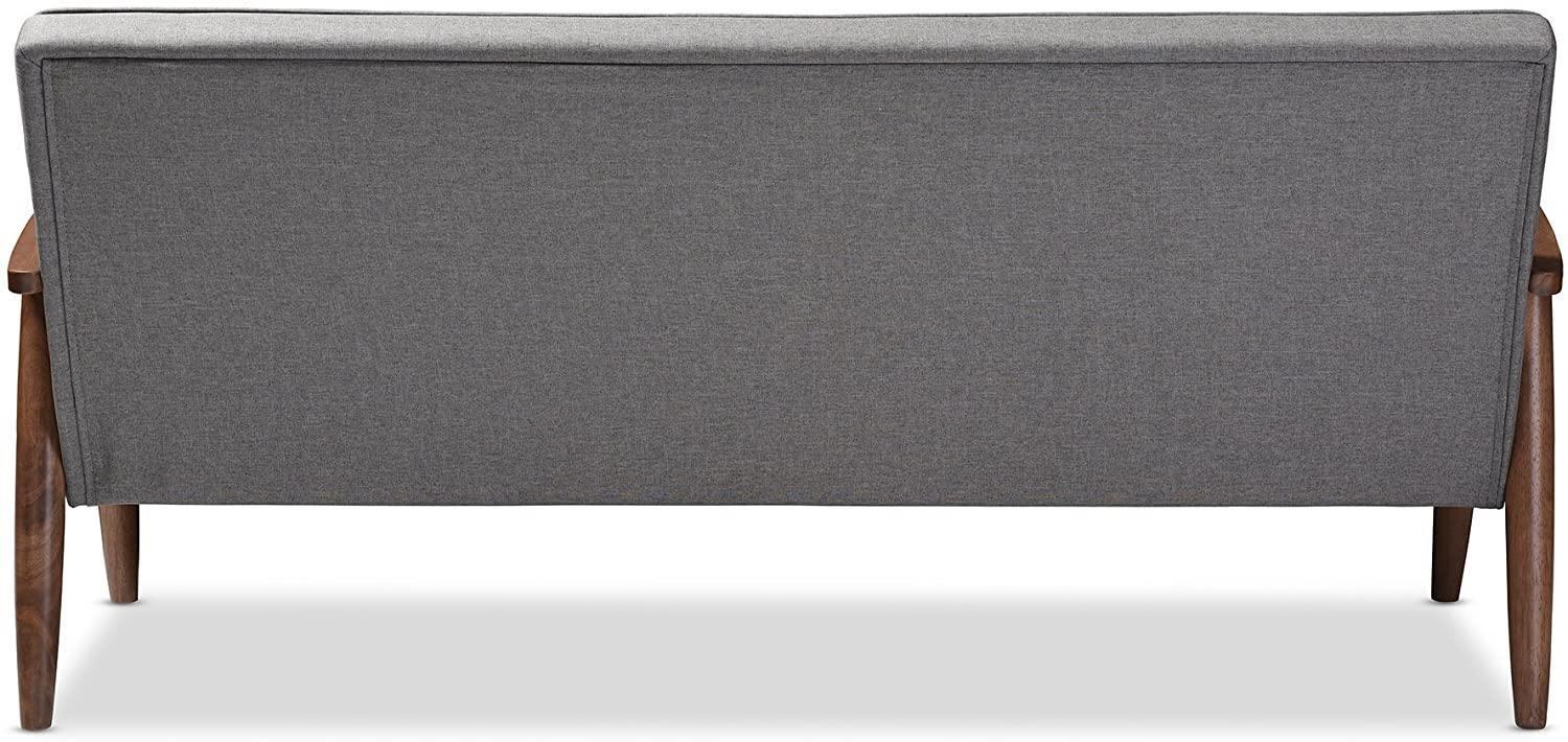 Baxton Studio Sorrento Mid-Century Retro Modern Fabric Upholstered Wooden 3-Seater Sofa, Grey FredCo