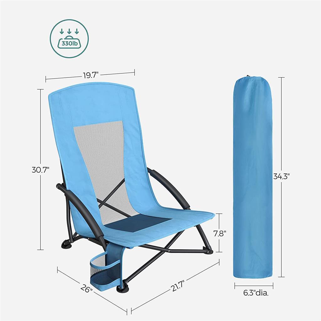 Beach Chair with High Backrest, Light Blue FredCo