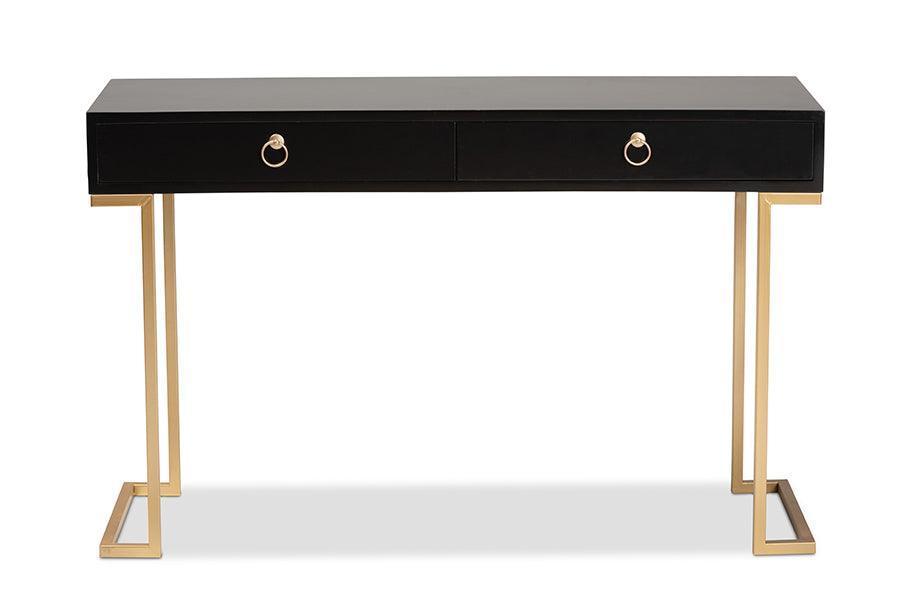 Beagan Modern and Contemporary Black Finished Wood and Gold Metal 2-Drawer Console Table FredCo