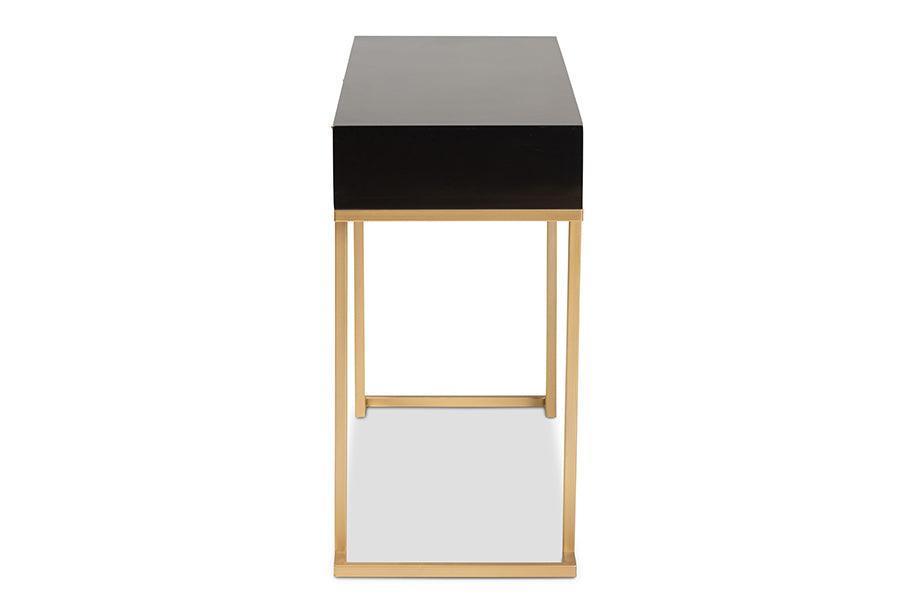 Beagan Modern and Contemporary Black Finished Wood and Gold Metal 2-Drawer Console Table FredCo