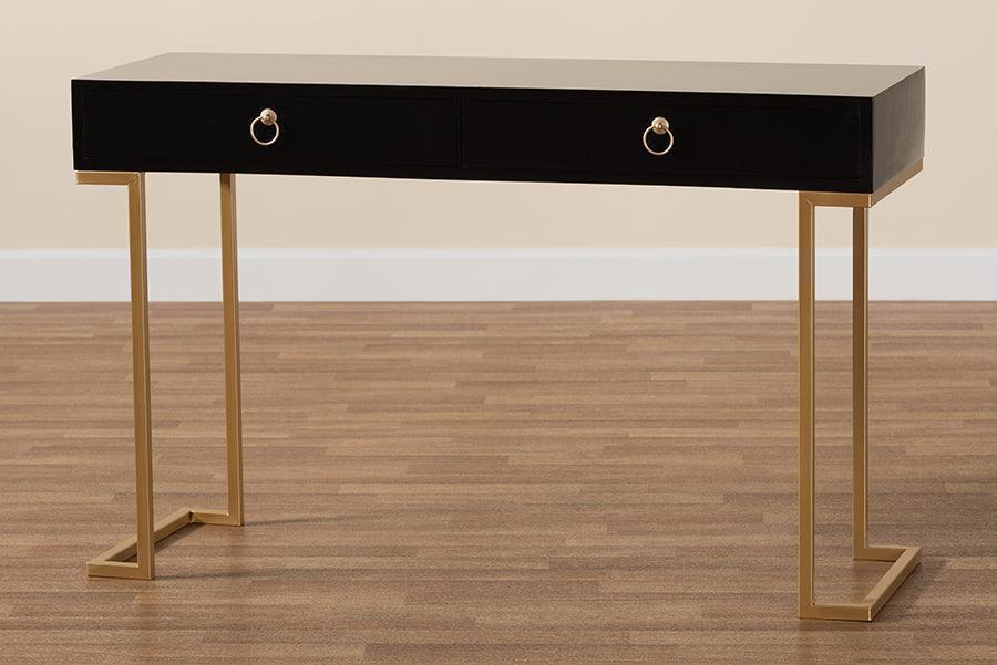 Beagan Modern and Contemporary Black Finished Wood and Gold Metal 2-Drawer Console Table FredCo