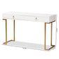 Beagan Modern and Contemporary White Finished Wood and Gold Metal 2-Drawer Console Table FredCo