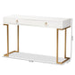 Beagan Modern and Contemporary White Finished Wood and Gold Metal 2-Drawer Console Table FredCo