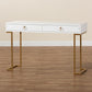 Beagan Modern and Contemporary White Finished Wood and Gold Metal 2-Drawer Console Table FredCo