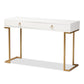 Beagan Modern and Contemporary White Finished Wood and Gold Metal 2-Drawer Console Table FredCo