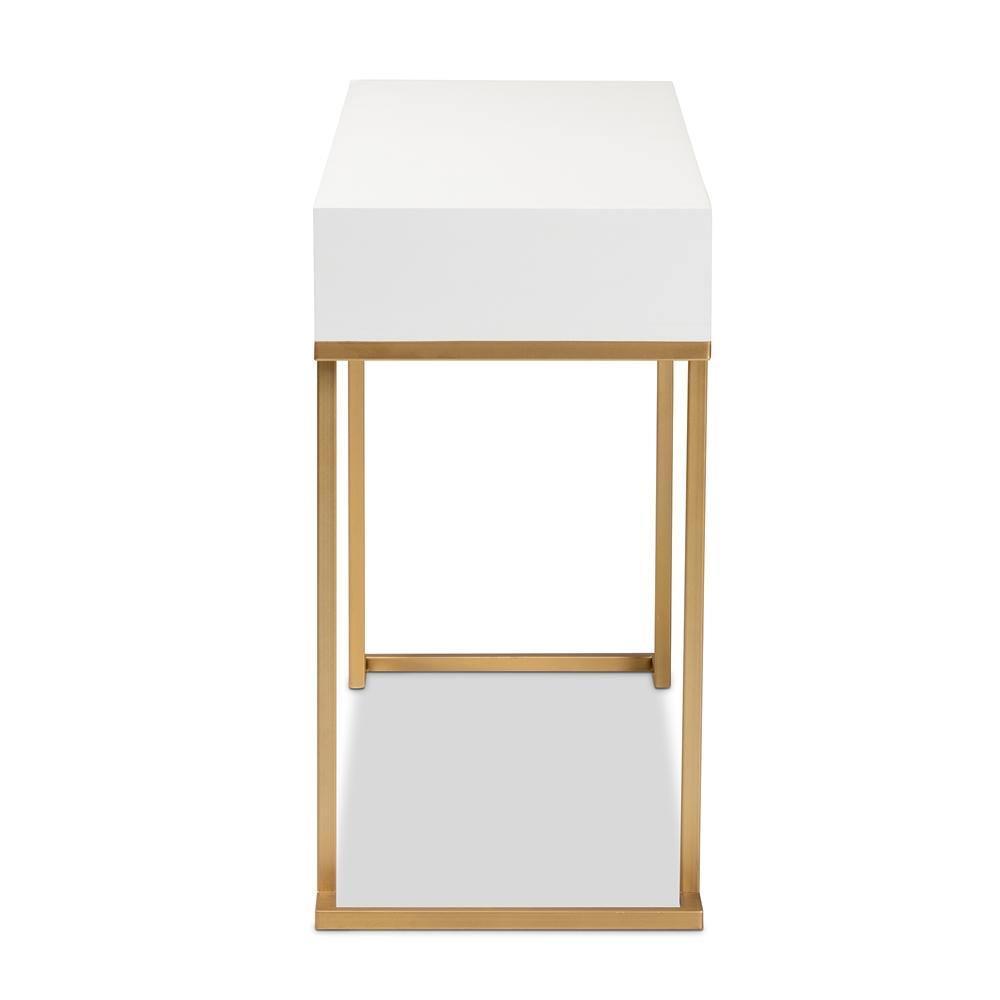 Beagan Modern and Contemporary White Finished Wood and Gold Metal 2-Drawer Console Table FredCo
