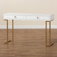 Beagan Modern and Contemporary White Finished Wood and Gold Metal 2-Drawer Console Table FredCo
