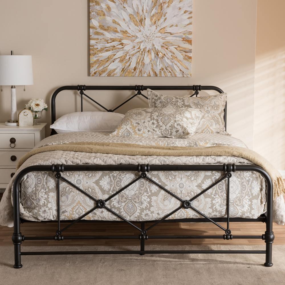 Beatrice Modern And Contemporary Stippled Black Finished Metal Queen Size Platform Bed FredCo
