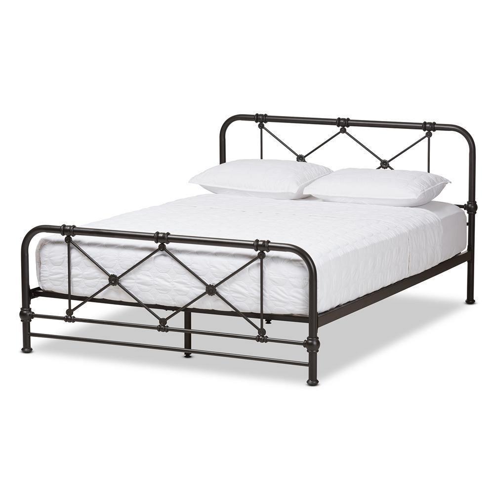 Beatrice Modern And Contemporary Stippled Black Finished Metal Queen Size Platform Bed FredCo