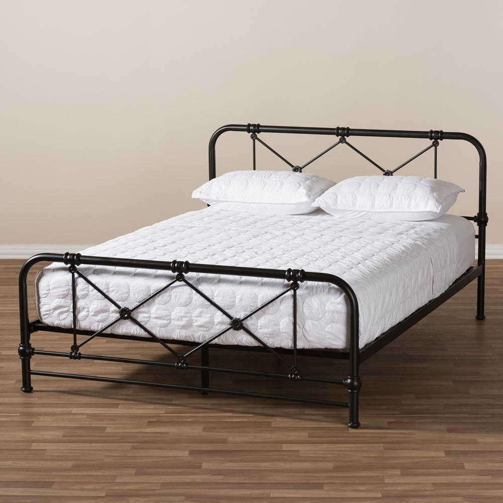 Beatrice Modern And Contemporary Stippled Black Finished Metal Queen Size Platform Bed FredCo
