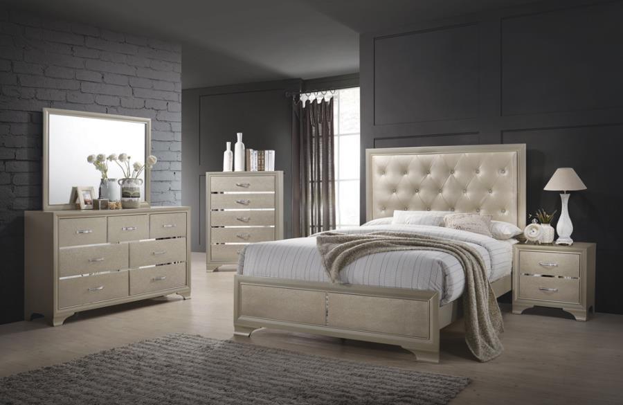 Beaumont Bedroom Set Metallic Champagne Coaster Eastern King, 4 Piece FredCo
