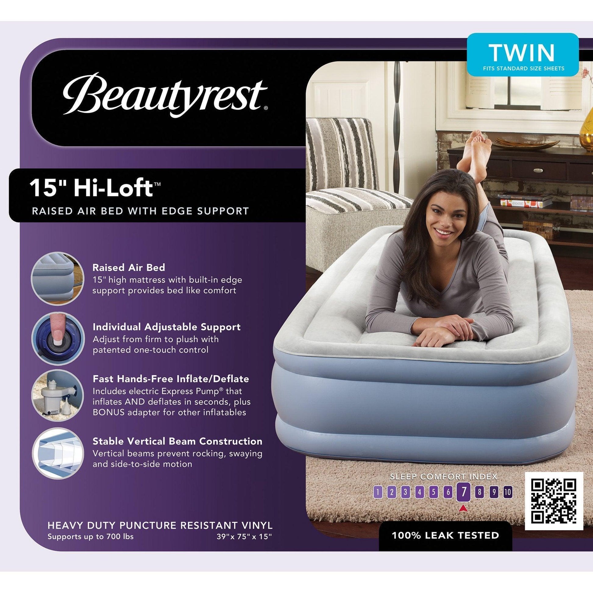 Beautyrest Hi Loft 15" Twin Air Mattress with A/C Pump FredCo