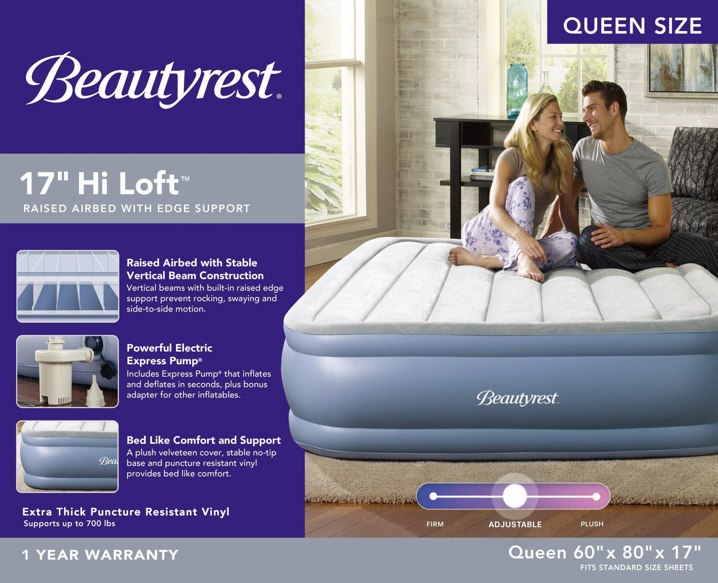 Beautyrest Hi Loft 17" Queen Air Mattress with A/C Pump FredCo