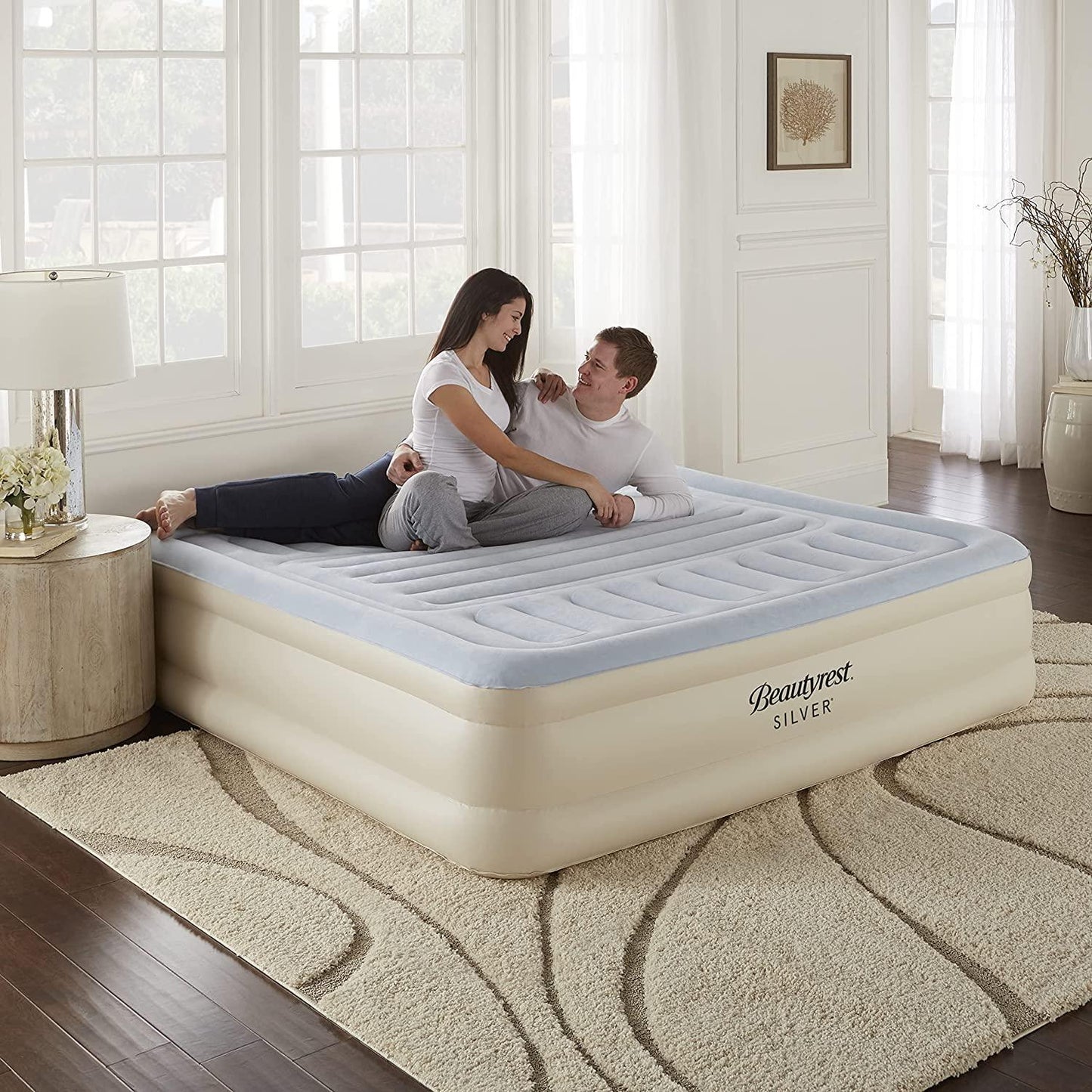 Beautyrest Lumbar Supreme 18 inch Tan King Air Mattress with Built-in Pump FredCo