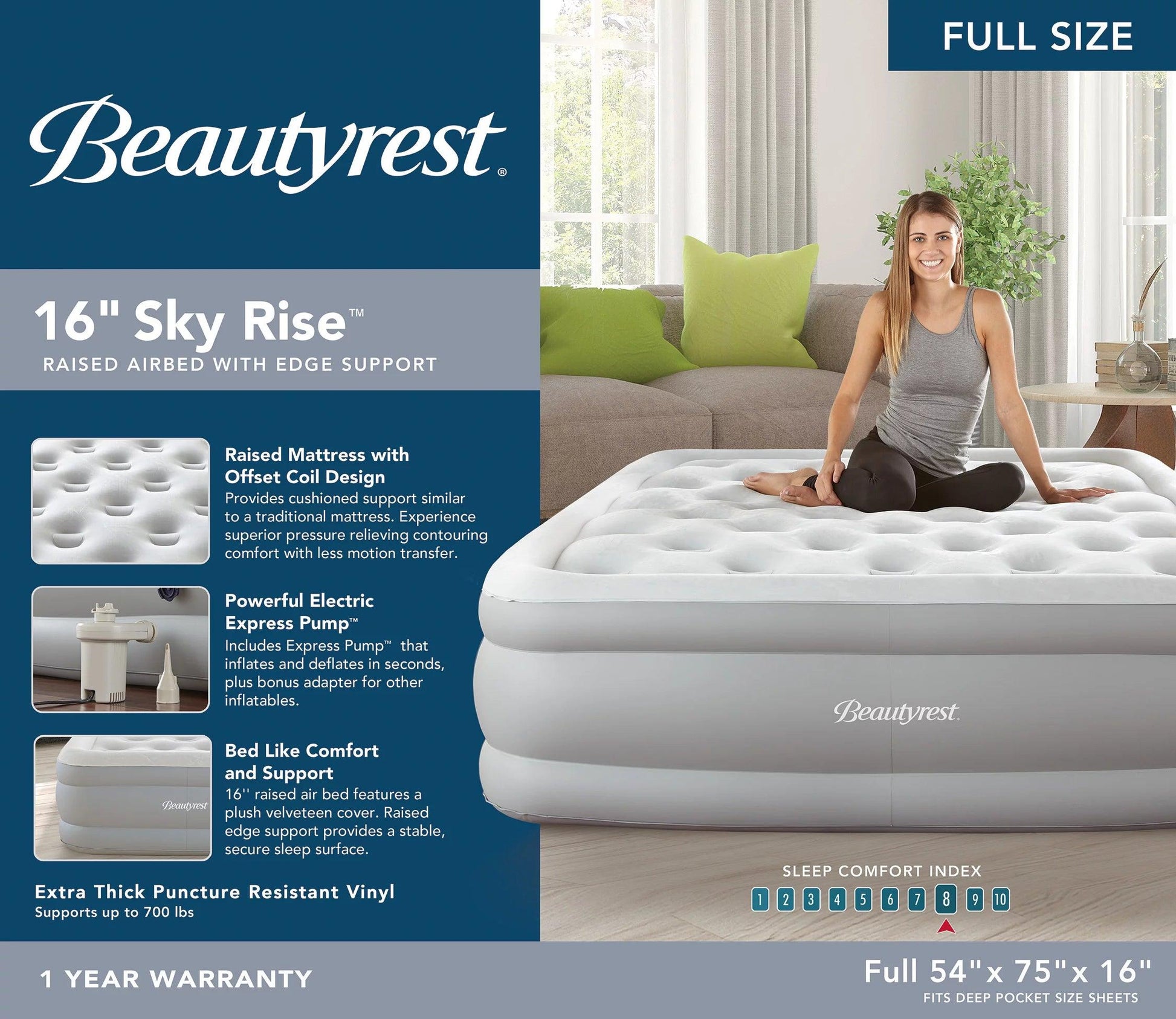 Beautyrest Sky Rise 16" Full Air Mattress with A/C Pump FredCo