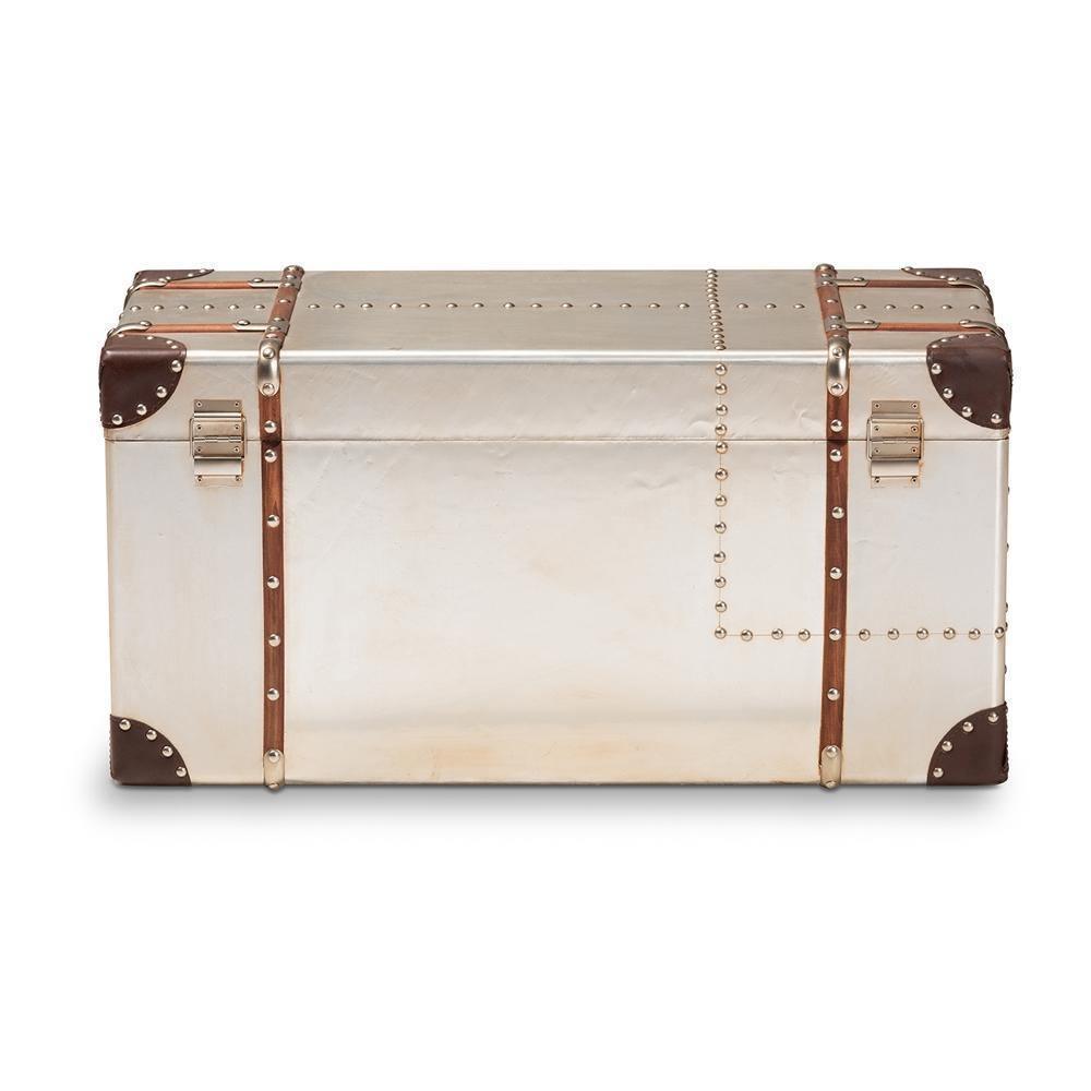 Bechet French Industrial Silver Metal Storage Trunk FredCo