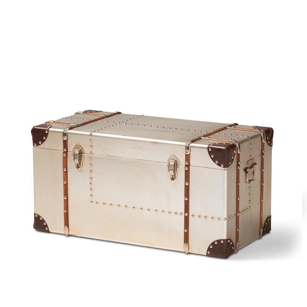 Bechet French Industrial Silver Metal Storage Trunk FredCo
