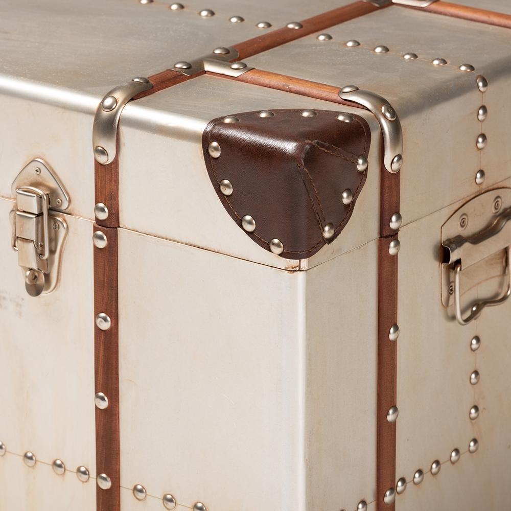 Bechet French Industrial Silver Metal Storage Trunk FredCo