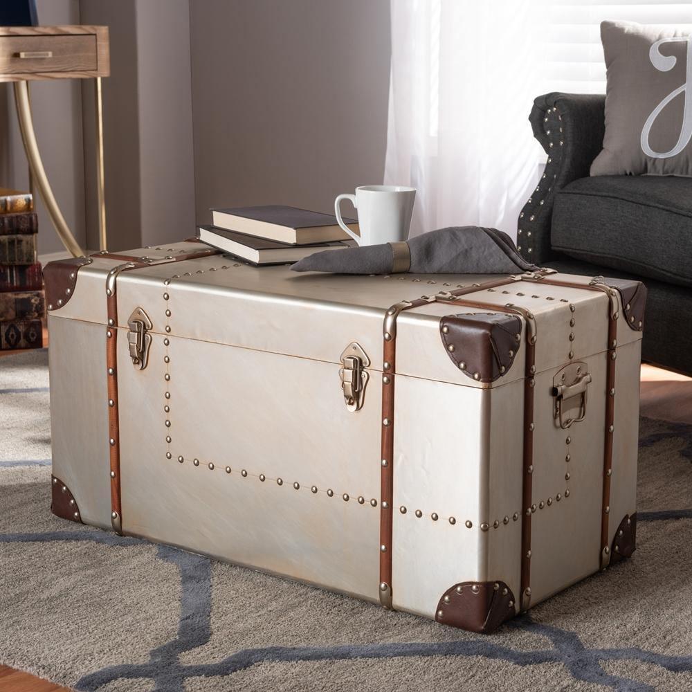 Bechet French Industrial Silver Metal Storage Trunk FredCo